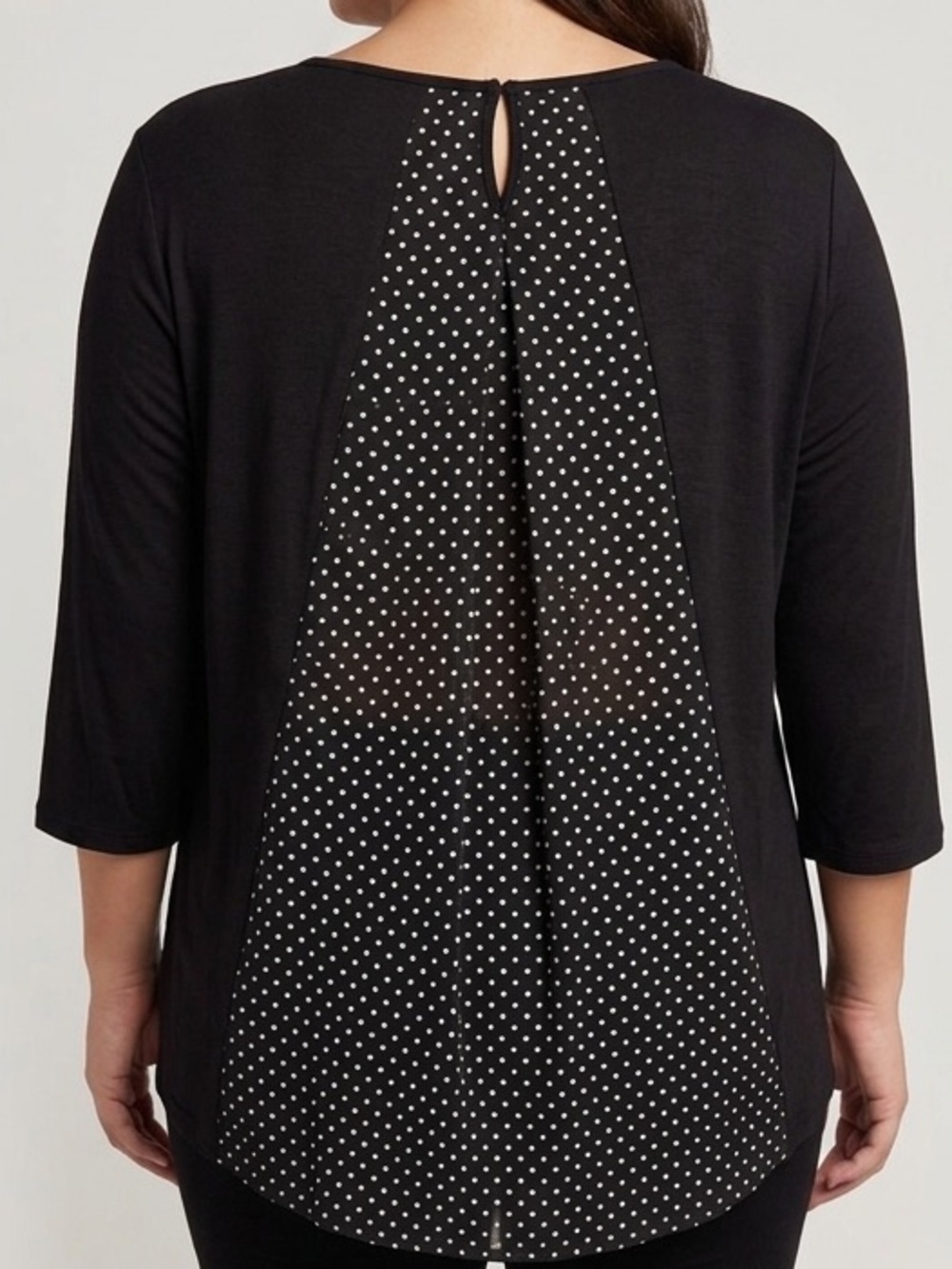 Cyrus | Women’s Plus Black 3/4 Sleeve Blouse w/ Polka Dot Back Detail | EUC